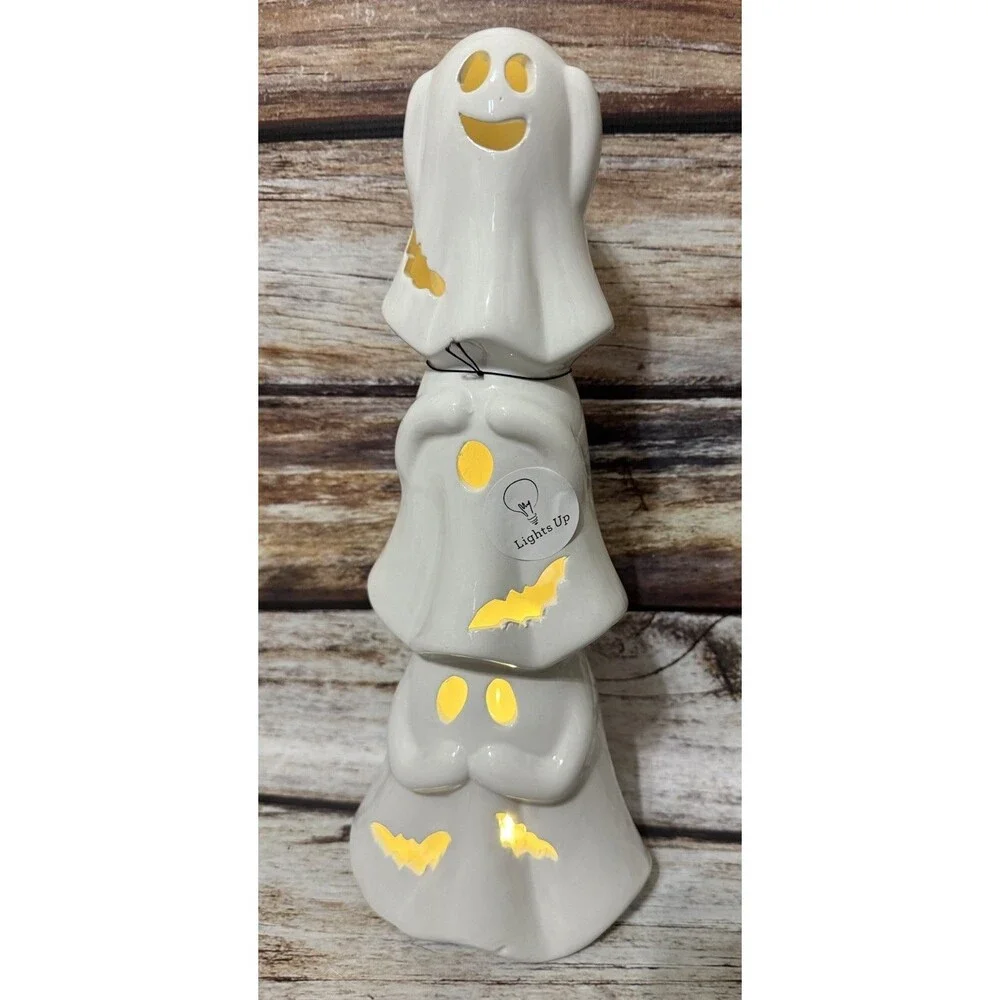Light Up Stacked Ghosts  Hear No Evil See No Evil Speak No Evil Halloween Decor